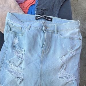 Express Light Blue Ripped Skinny Jeans
